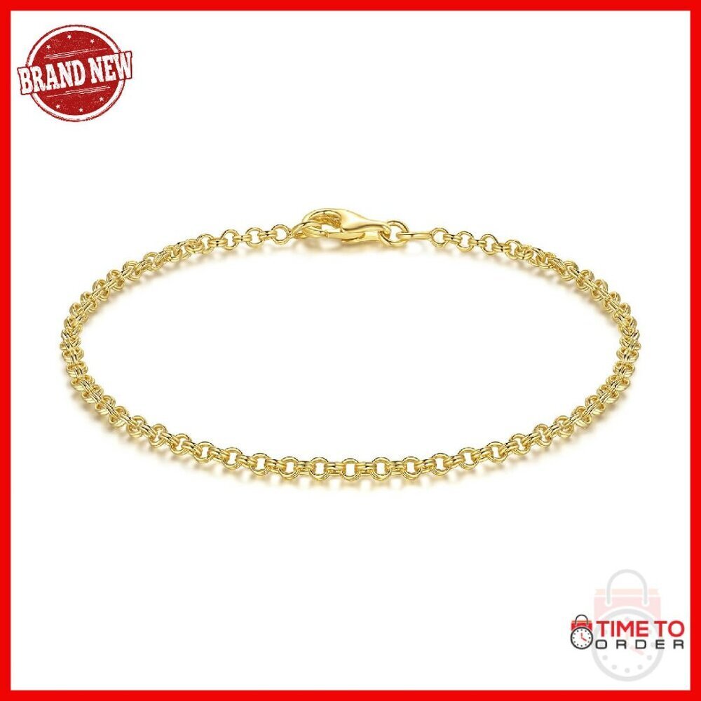 14K Gold Double Hoop Interlaced Chain Bracelet 6.5-9 Inch Non-Tarnish